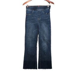 Spanx Cropped Flare Two Tone Denim Jeans Womens Small Blue Pull On Stretch
